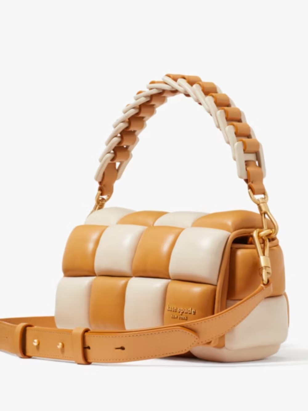 kate spade Two-Tone Padded Shoulder Bag in Tan & Cream
